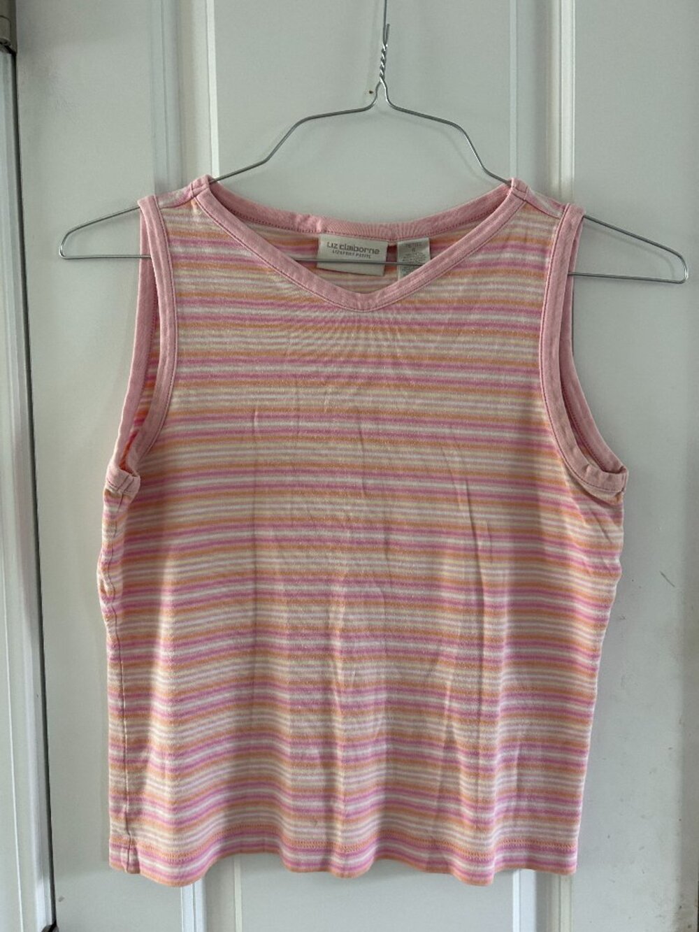 Vintage Liz Claiborne Lizsport Striped Tank Top Pink Yellow Women's Petite Small